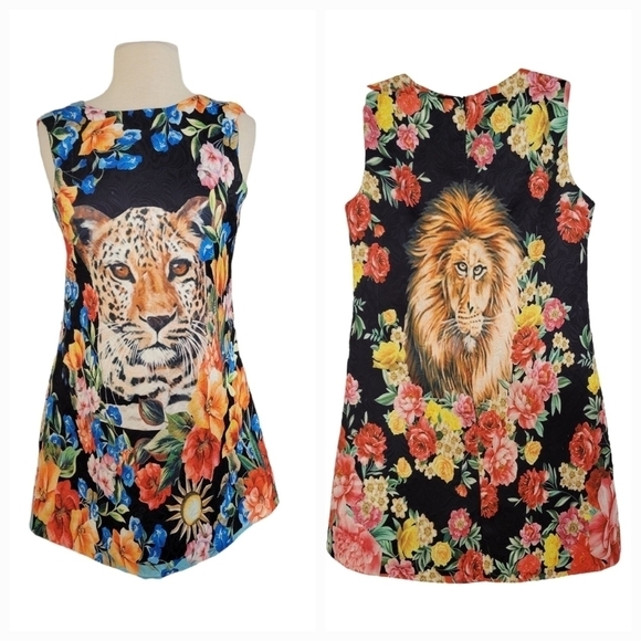 NWT OoLaLa Leopard & Lion Floral Print Dress - Picture 1 of 9